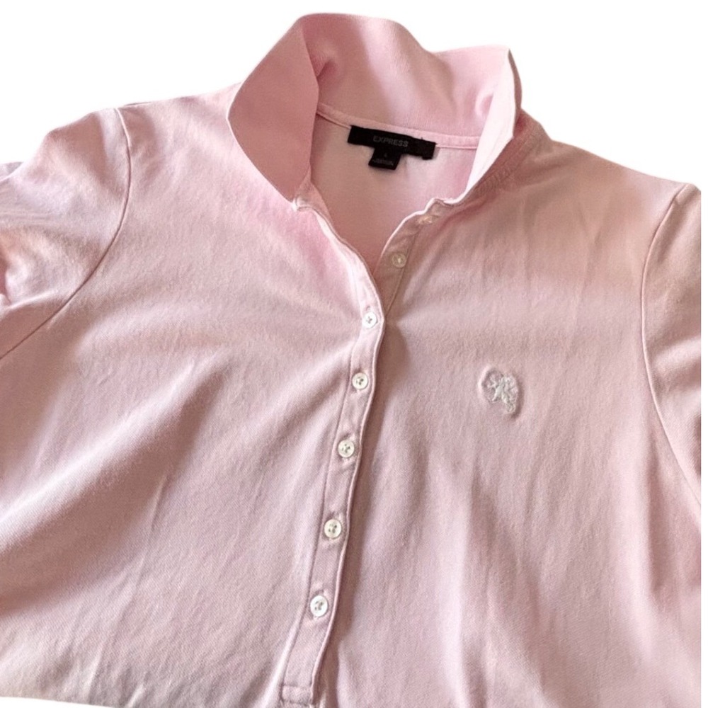 VTG Express Polo Shirt Women L Pink Short Sleeve Lion Logo Preppy Hong Kong